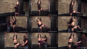 Self bondage  - Tracey Lain  is bound with a black rope and balancing   - Tickling - Remote control 