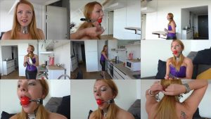 Other bondage - Housewife Kate is ball gagged and cuffed - Handcuffs bondage 