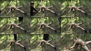 Rope bondage - Juliette is spreaded in the forest - Slave is spread eagle tie - Outdoor bondage