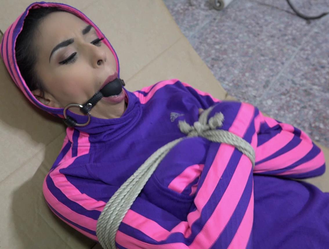 Tieable Ashley – hoodie straitjacket, tied and gagged - Rope Bondage