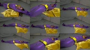 Superheroine Bondage - Batgirl Helplessly Stretched and Squirming - Rope Bondage 