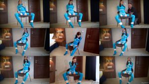 Drooling - Cobie Tied to a Chair.. Bound In Blue - Shinybound